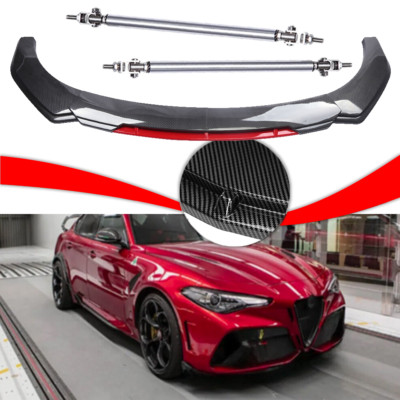 Front Bumper Lip Spoiler Splitter Strut Rods Carbon Fiber For Alfa Romeo Giulia