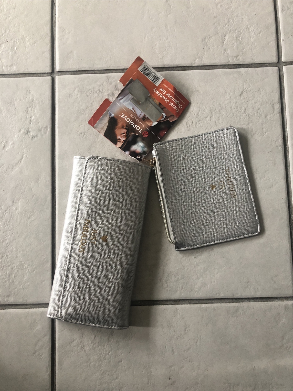 Travel Jewellery Organiser Set Foldable Case With Separate Pouch Silver