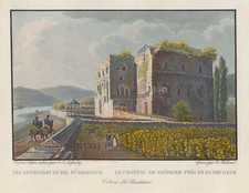 R&uuml;desheim Br&ouml;mserburg Original gouachierte Aquatinta Bodmer 1840