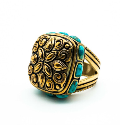Vintage Barse Big Bronze Türkis Bali Boho Stil Statement Ring Größe 6.5