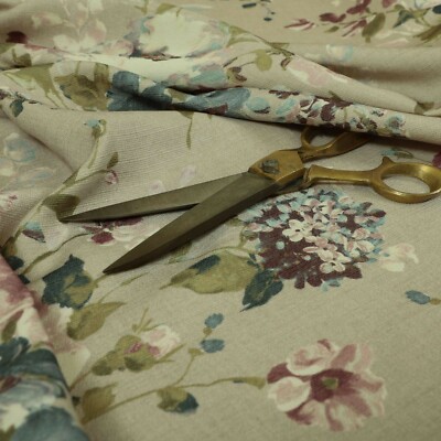 Feuerbehandelter Shabby Chic Blumen Leinen Qualitätsstoff für Polsterkissen