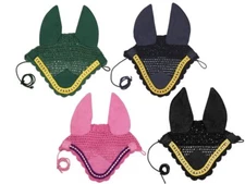 Paris Tack Premium Show Crochet Horse Fly Veil Bonnet with Crystal Brow 