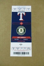 TEXAS RANGERS VS ATHLETICS 4/8/2017 FULL TICKET ~ MIKE HAUSCHILD (MLB DEBUT)