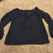 ab studio womens M navy blue sheer blouse polyester b21