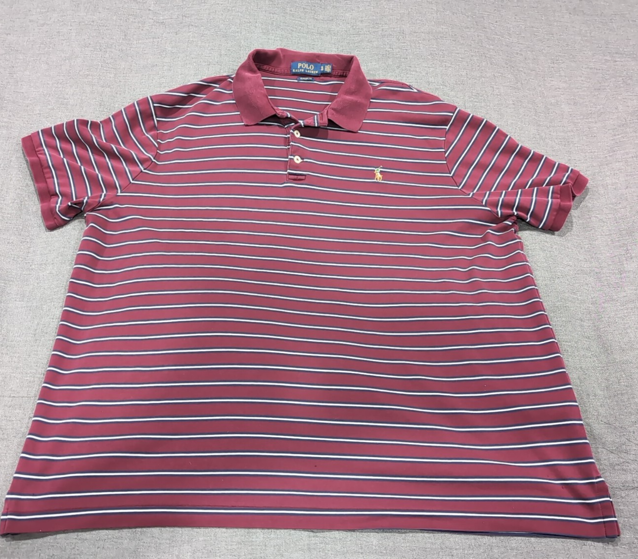 Polo Ralph Lauren camicia uomo XL rosso blu a righe manica corta elasticizzata carne pony