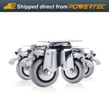 POWERTEC 3" Swivel Double Lock Polyurethane Plate Caster Gray, 4PK (880lbs)