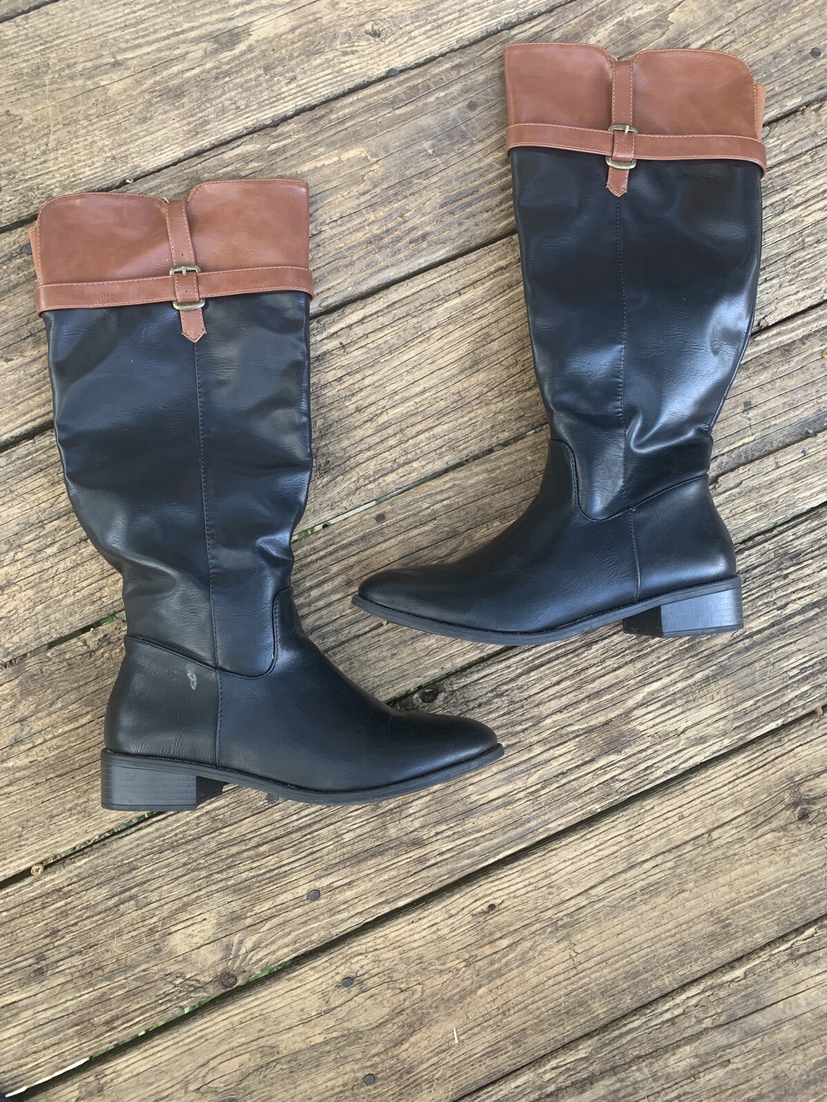 RAMPAGE Horse Riding Cowboy Boots Faux Leather Two To… Gem