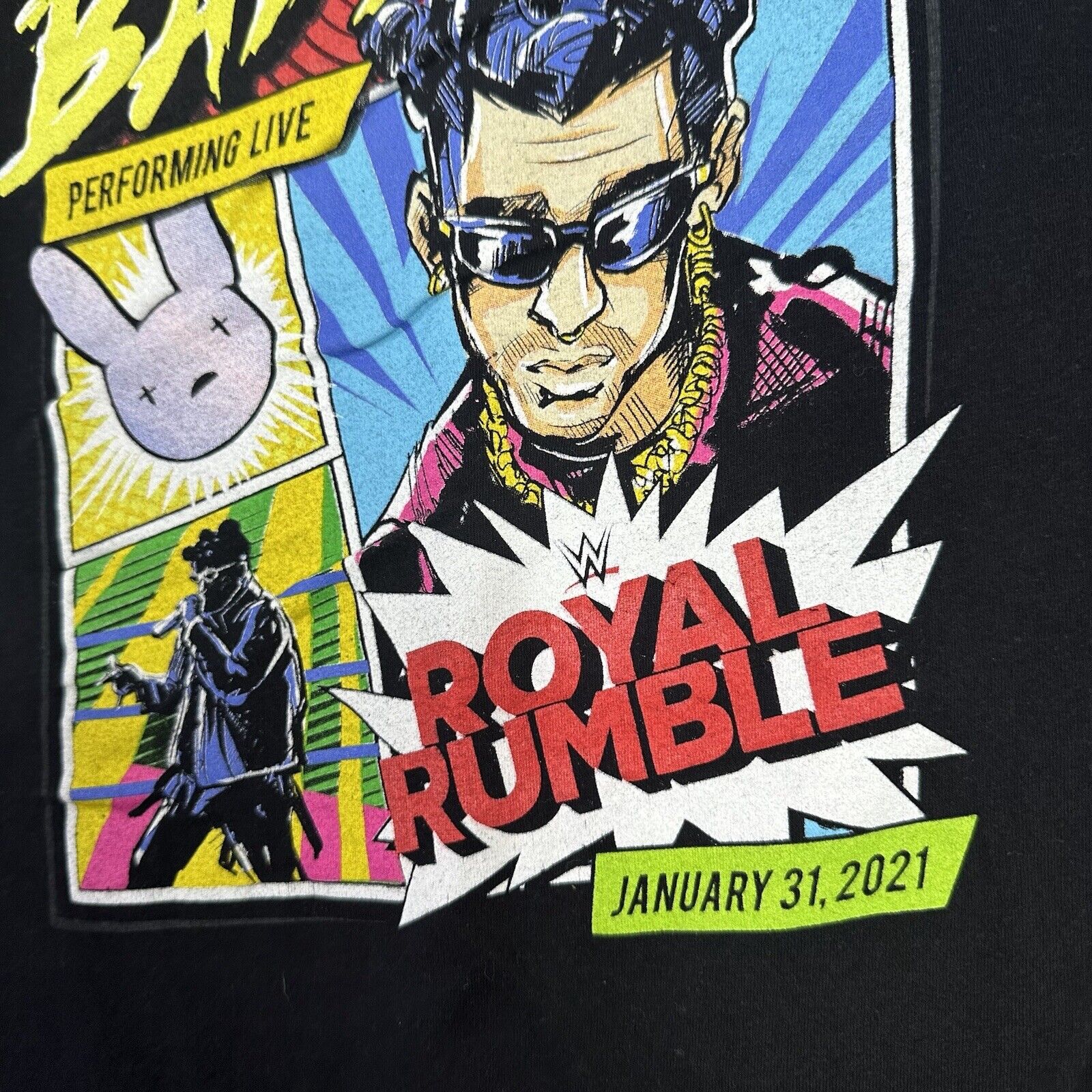 2021 WWE Bad Bunny Royal Rumble Promo T-Shirt Siz… - image 5