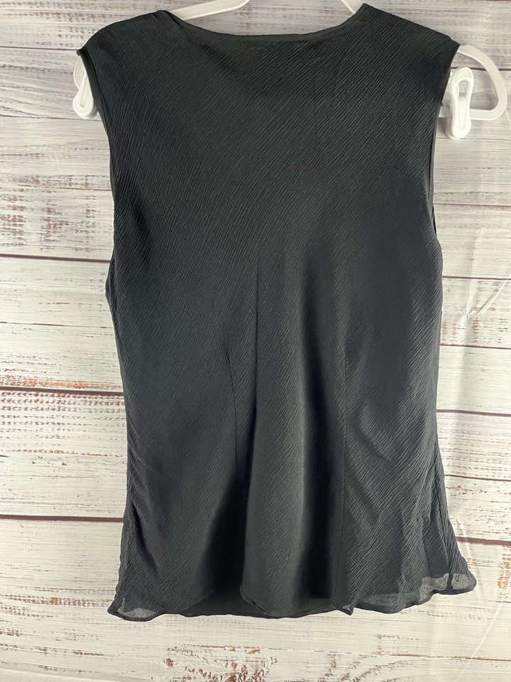 Camiseta sin mangas Merona para mujer grande negra mezcla de seda forrada cuello en V Foto 2 de 4