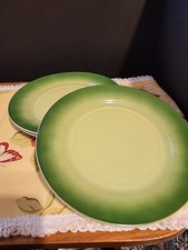 Vintage Hazel Atlas Glass 3 -Plates  3-Coffee Cups W/ 4-Saucers. Green/Yellow.