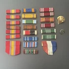 Vintage US Military Ribbon Bar Lot WWII Vietnam Era + Army Insignia Pins