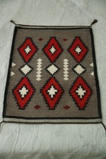 Navajo Rug Wall Hanging Wool Black Red Grey White 32"x 24"
