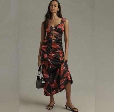 The Wolf Gang Anthropologie NWT Merci Sleeveless Cutout Maxi Dress Red Black XS