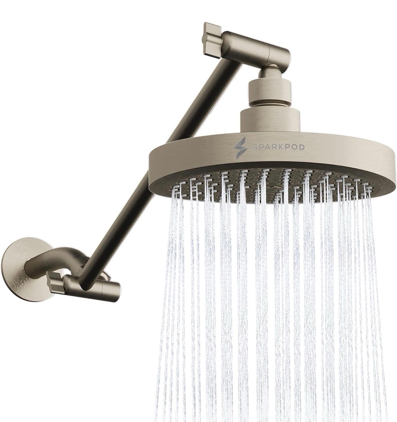 SparkPod Round Rain ShowerHead w Extension Arm - Height Adjustable High Pressure