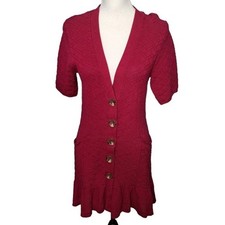 Sparrow Red Burgundy Wine Button Down Sweater Dress w/Mermaid Hem Size Medium