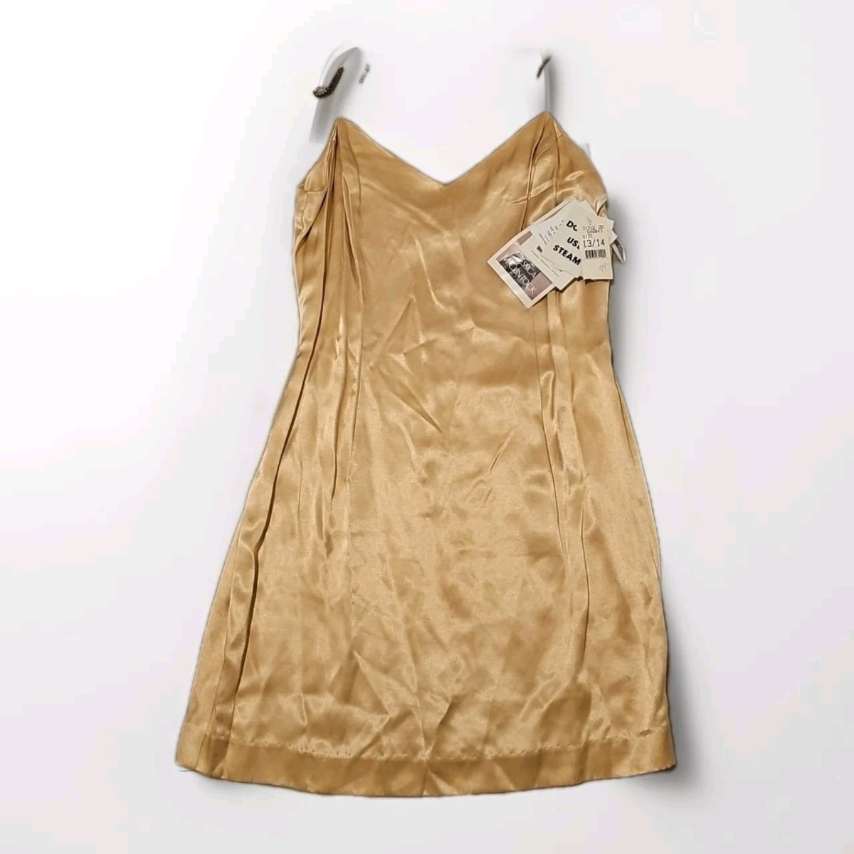 Jessica McClintock Vtg Dress NWT Gold With Rhinestone Straps Size 13/14 *READ*