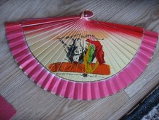 Vintage Spanish Folding Hand Fan Bullfight Matador Red Wood Souvenir 1960s m