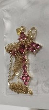 FASHION CROSS PENDANT WITH CHAIN NECKLACE UNISEX DESIGN COLOR GOLD/PINK NEW W.T