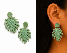Green Leaf Dangle/Drop Post Earrings Plastic Lobe Pair, Leaf Theme