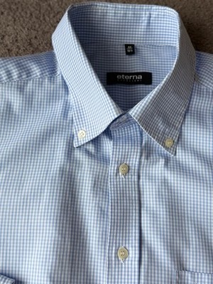 Eterna Comfort Fit Blue & White Gingham Shirt Size 42   100% Cotton