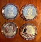 GREAT BRITAIN STERLING SILVER MEDALS, KINGS & QUEENS OF ENGLAND, ASW = 4.64 OZ.