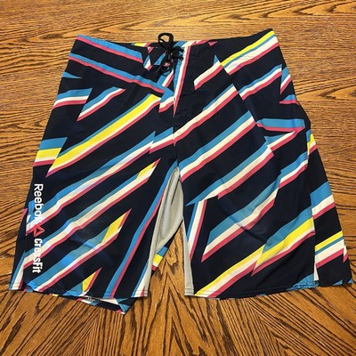 REEBOK CROSSFIT Shorts Men s Sz Large LG Lightweight Swimsuit Surf Striped
