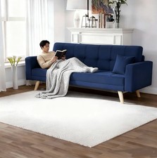 Blue Space Saver Convertible Sofa Bed With Cushions Velvet Upholstery