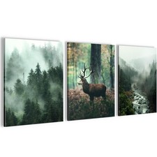 Wandbilder Set Wald Deko Wohnzimmer Flur - 3 Bilder 30x40 cm AUFHÄNGFERTIG