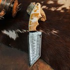 8.9" Hunting EDC Damascus Knife Handmade Full Tang Resin Handle Leather Sheath — photo 4