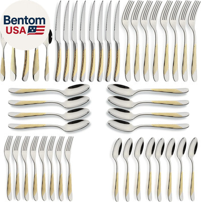 40-Piece Gold Silverware Set Stainless Steel Flatware Set Service for 8 Kitchen