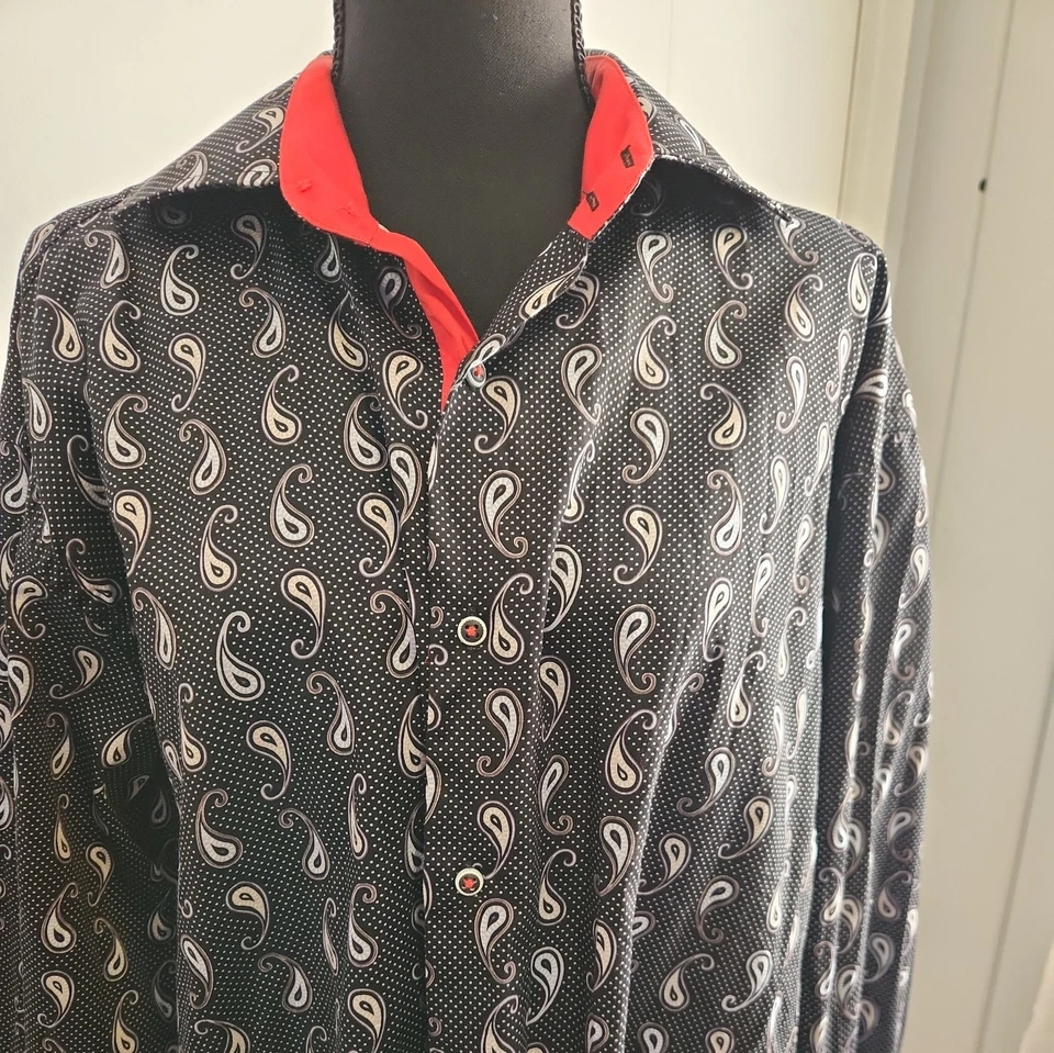 Camisa Hombre J.Valintin Turquía Estados Unidos Egipto Algodón Negra con Patrón Paisley 2XL Foto 2 de 4