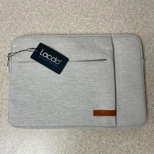 NWT Lacdo Laptop Sleeve Case 4 Compartments - 3 Zippered. 15” X 11” Grey Fabric