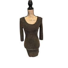 Forever 21 black and gold textured patterned backless knee length dress, size S