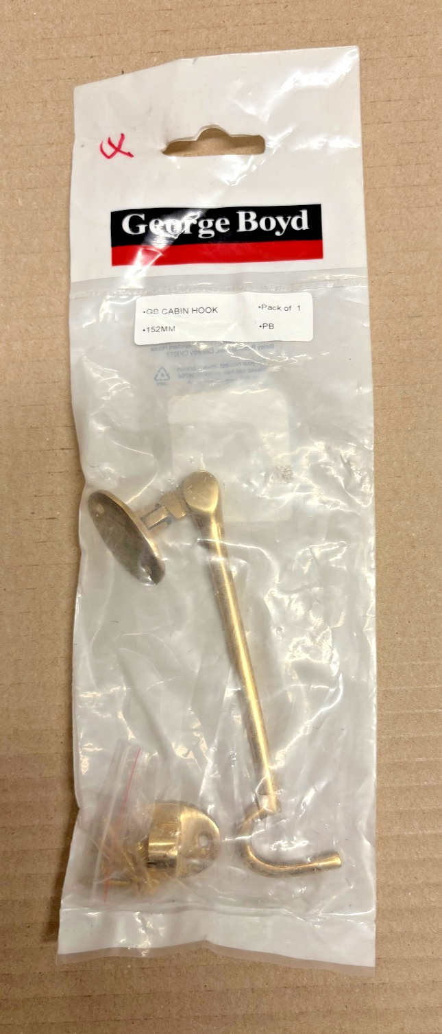 GEORGE BOYD GBHOK877 152mm Polished Brass Cabin Hook with Fixings