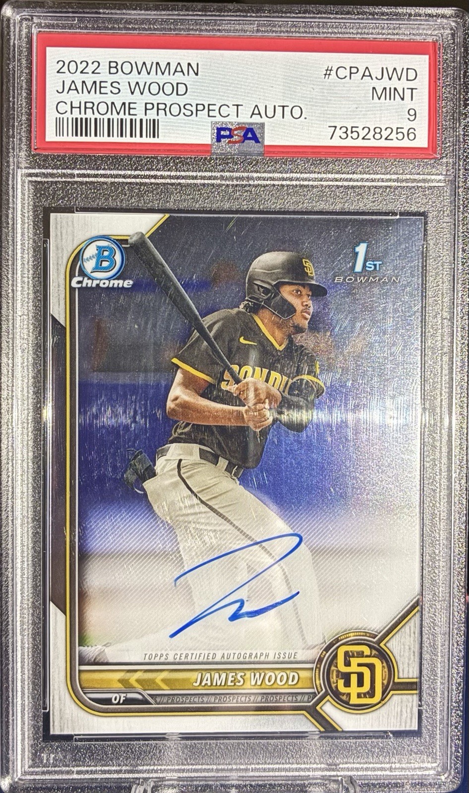 2022 Bowman Chrome Autograph James Wood 1st RC PSA 9 #CPAJWD Nationals/Padres