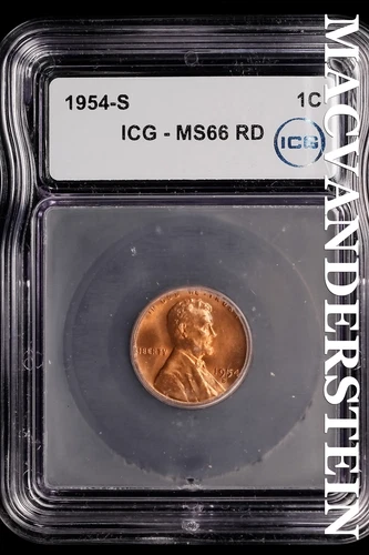 1954-S Lincoln Wheat Cent-ICG MS 66 RD Choice Gem BU No Reserve #SLL981