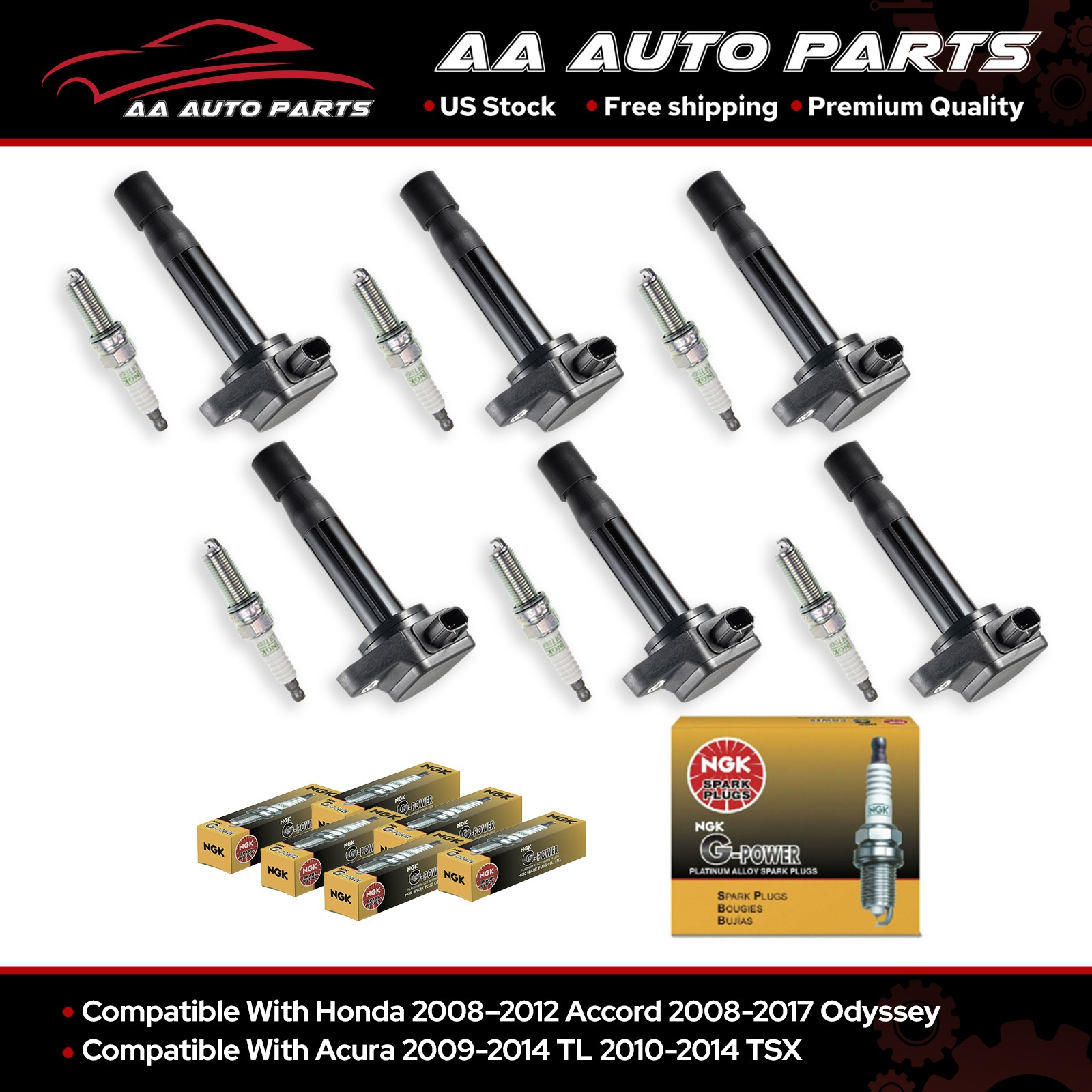 6 Ignition Coil  6 NGK Platinum Spark Plug for Honda Accord Odyssey 3.5L UF603