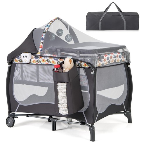 Pack and Play, 4 in 1 Portable Baby Playard w/Bassinet, Changing Table, Locka...