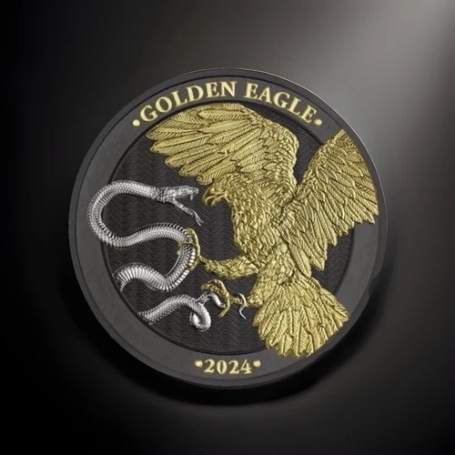 2024 Malta Golden Eagle 1 oz Silver Coin - 24K Gold & Black Ruthenium Edition BU