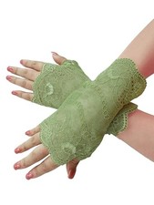 Women Lace Glove Fingerless Party Gloves S62 One Size Light Green