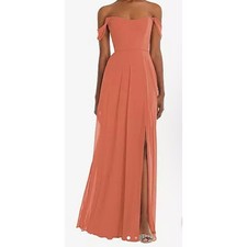 NWT! After Six 1560 Off the Shoulder Gown Front Slit Terracotta Copper 16