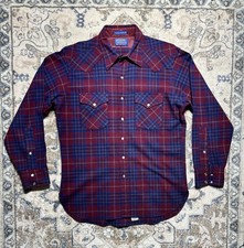 Vtg 70s 80s Pendleton High Grade Western Wear Pearl Snap Wool Plaid Shirt Mens L