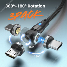 3 Pack Rotate Magnetic Phone Charger Charging Cable For Micro USB/Type C/ iPhone