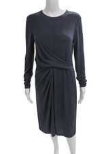 Elie Tahari Women Sheath Dress Blue Long Sleeve Round Neck Size S