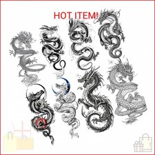 TASROI 8 Sheets Cool Dragon Temporary Tattoos For Men Women Adults, Black Realis