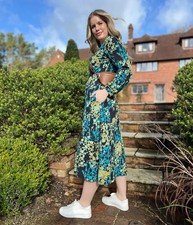 Ex White Stuff Megan Dress Womens Multi Floral Jersey Notch Neck Long Sleeve