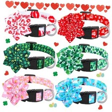 6 Pcs Valentine's Day Dog Collar with Flower Adjustable Red Heart Love Large