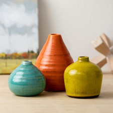 Ceramic Vase Set- 3 Small Vases, Rustic Home Décor, Modern Farmhouses; Ideal She