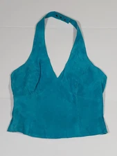 Cache Size 4 Washable Suede Turquoise V-Neck Snap Zip Closures Halter Top