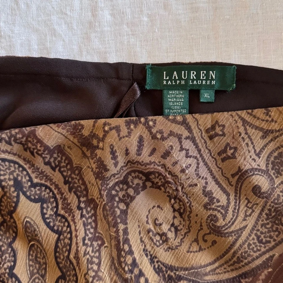 Falda Lauren Ralph Lauren Seda Volantes Castaño Paisley | XL Foto 4 de 4